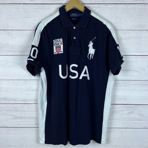 Polo Ralph Lauren Other - Polo Ralph Lauren Men’s USA #10 Big Pony Flag Cotton Shirt XL Custom Fit